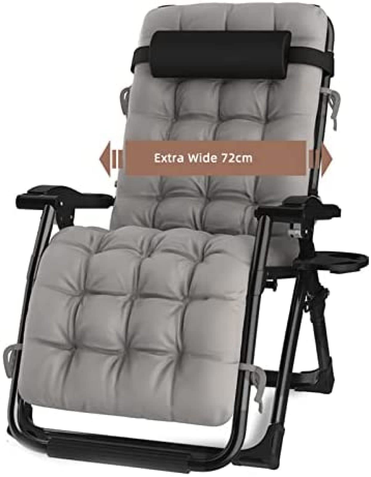 Zero Gravity Sedie Lettino Prendisole Extra Largo per Impieghi Gravosi 72cm /28 Lettino Prendisole Pieghevole Portatile Comodo Lettino Prendisole Sedie da Giardino,Cuscinetti Neri,Telaio Nero,