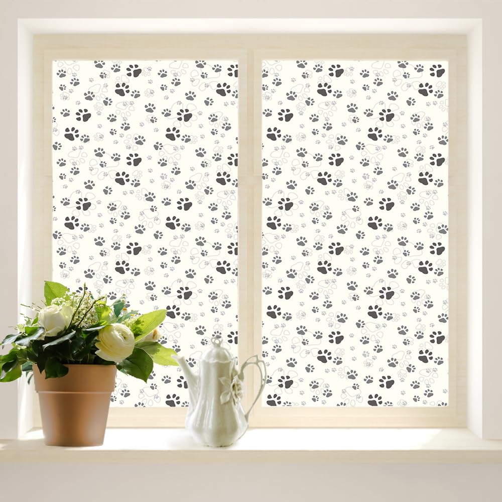 2 pegatinas opacas con diseño de huellas de perro negro de dibujos animados, reutilizables, autoadhesivas, aisladas, para ventanas, 90 x 200 cm (ancho x largo)