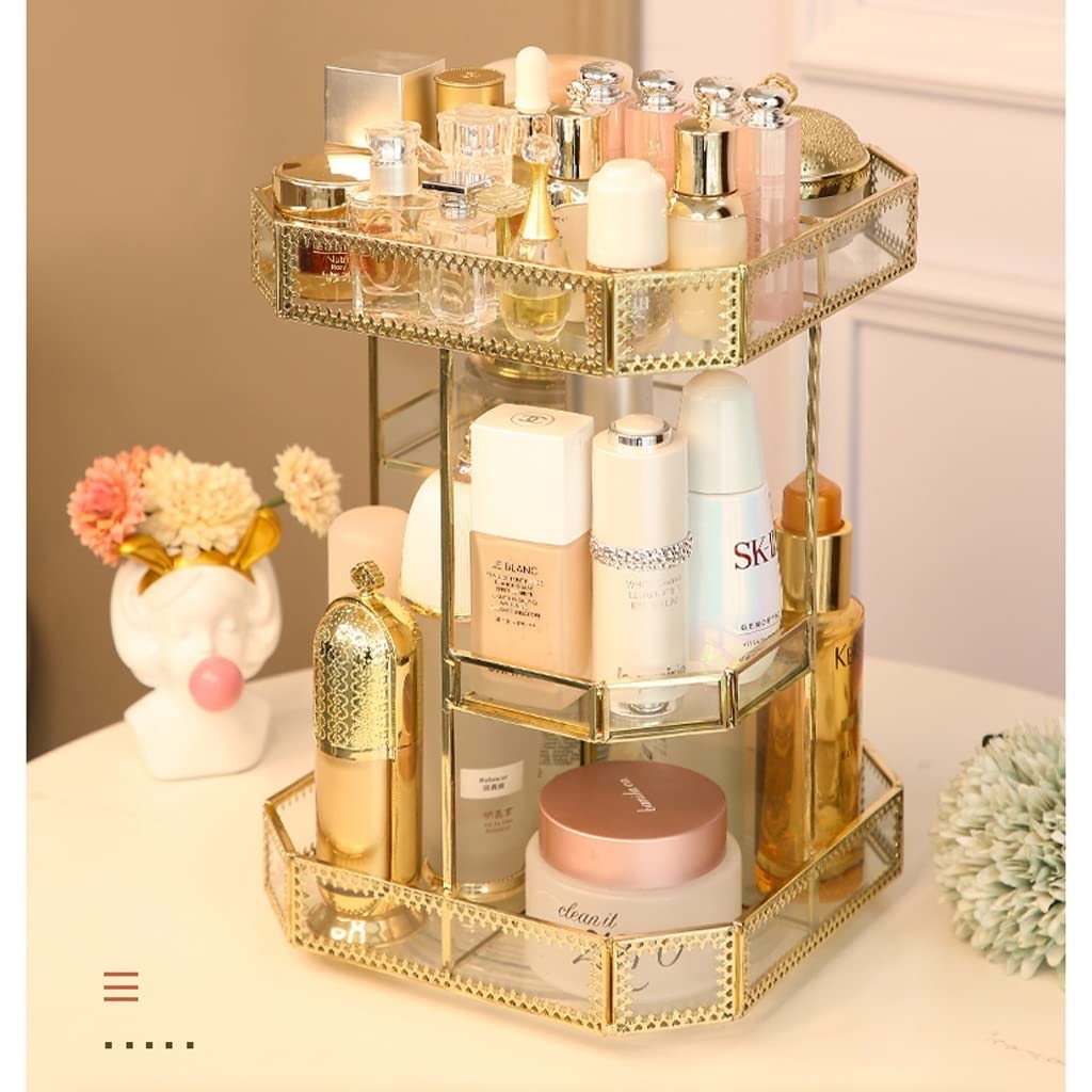 Organizador Maquillaje Caja de Almacenamiento cosmético Giratorio 360 ​​° Cuidado la Piel Vidrio Vanity