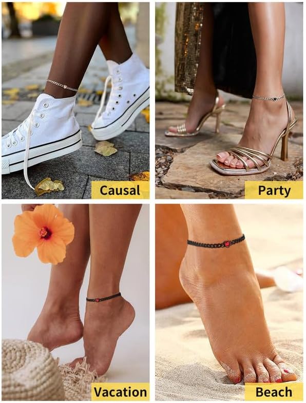 ChainsHouse Cuban Chain Anklets for Women,Stainless Steel Black 6mm Link Chain Ankle Bracelet with Heart Birthstone Jan - Dec 12 Months, 22cm-27cm Adjustable, with Gift Box - Image 2