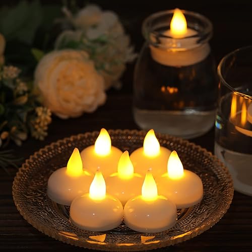Miniatura 2 de Paquete de 12 velas flotantes impermeables sin llama, velas de té de Navidad, velas de té flotantes parpadeantes a pilas en amarillo cálido para