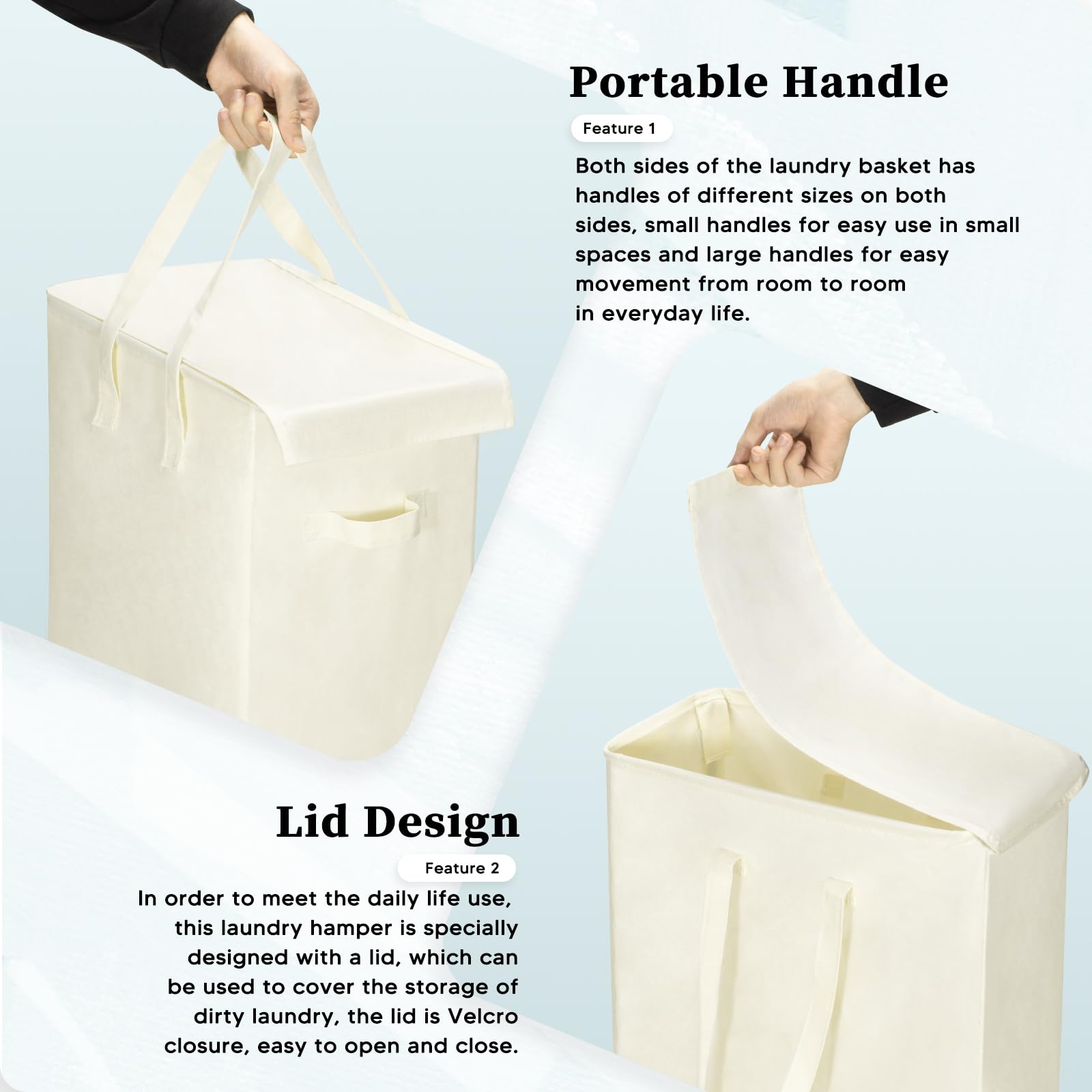 Cesta de Lavandería Estrecha con Manija Larga 55L Tela Oxford Cesto para la Colada Delgada con Tapa y Asas Cesta de Ropa Sucia Plegable Cesta de Almacenamiento, para Dormitorios(Beige)