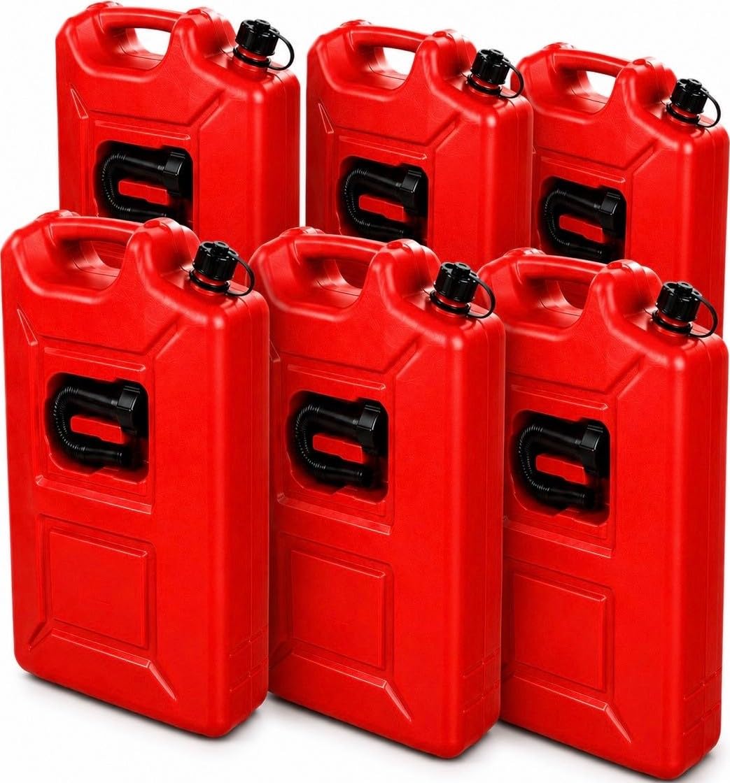 6x Benzinkanister 20L ROT Kunststoff Dieselkanister Reservekanister Kraftstoffkanister 20 Liter Kanister, Wasserkanister für Benzin Diesel Wasser AdBlue, 20-Liter-Kanister & Ausgießer Petrol Can, A