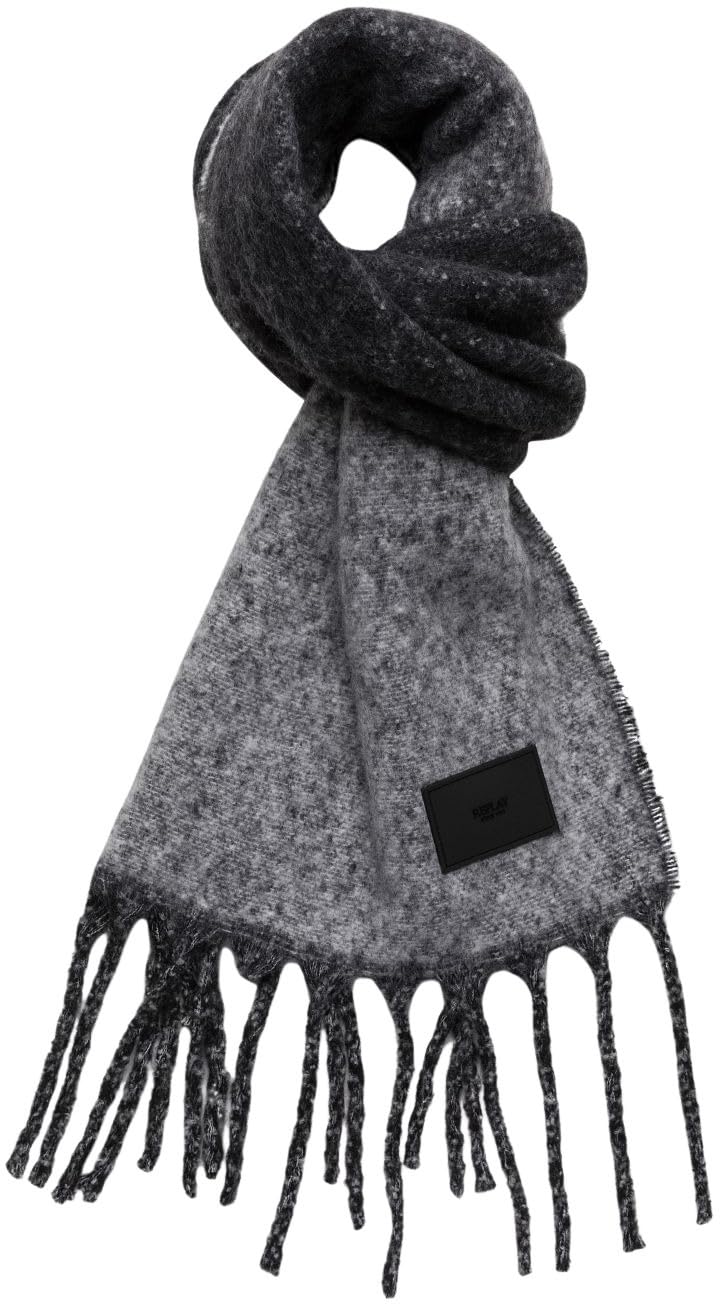 Replay Damen Schal mit Fransen, Black + Gray Melange X058 (Grau), Einheitsgröße