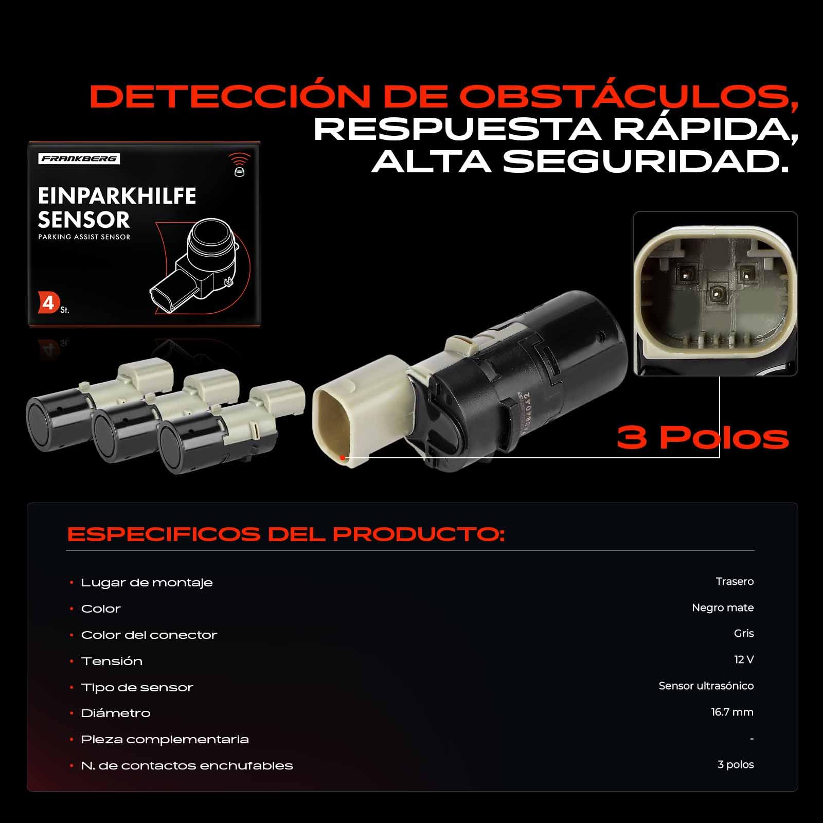 Frankberg 4x Sensor de aparcamiento PDC Delantero Trasera 3-Polos Compatible con X3 E83 Serie 5 Touring E61 Serie 5 E60 Serie 5 E39 Serie 5 Touring E39 Replace# 66216911838