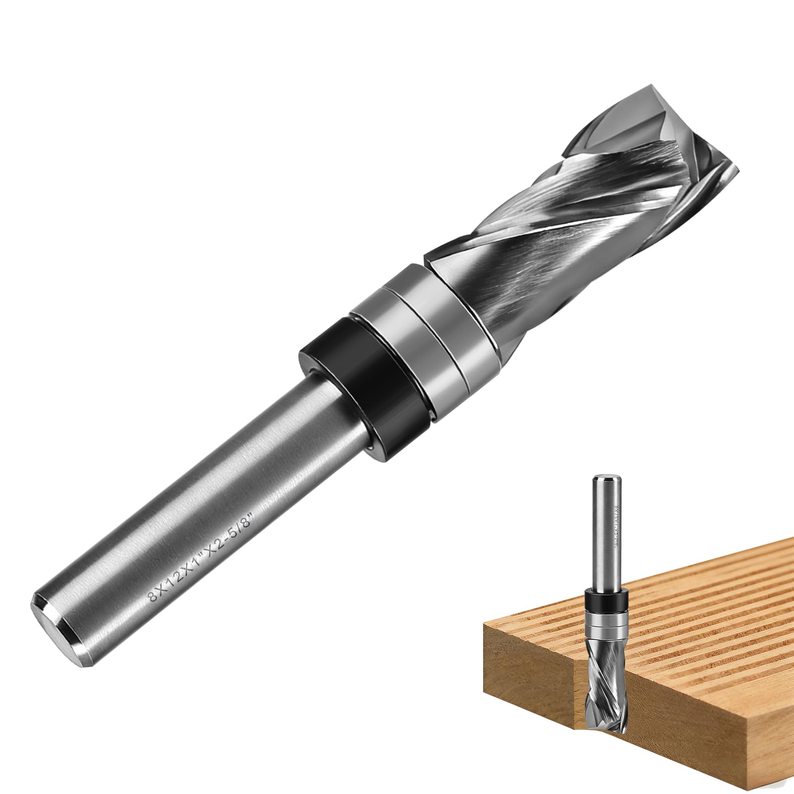 1 PCS Fresa Elicoidale per Legno 8 mm con Cuscinetto, Fresa a Filo 8mm, Fresas a Spirale Legno, 25,4 mm di Lunghezza di Taglio, D=12 mm, per Fresatrice