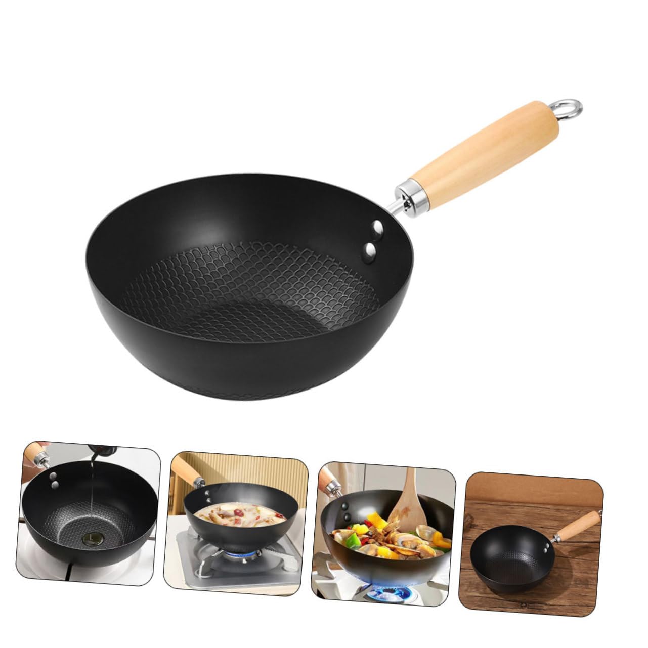 Antihaftbeschichtete Bratpfanne, Wok, Bratpfanne, Grillpfanne, Küche, Kochgeschirr-Set, Schwarz, 40 x 24 x 7,50 cm