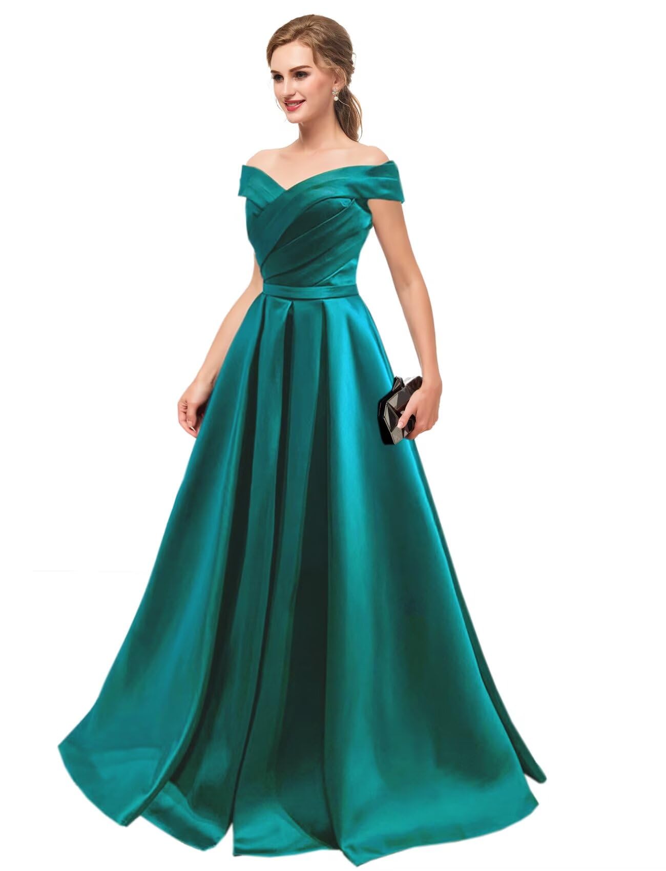 Off The Shoulder Prom Dresses Long with Pockets A Line Formal Evening Ball Gowns Satin Military Party Dress 2026