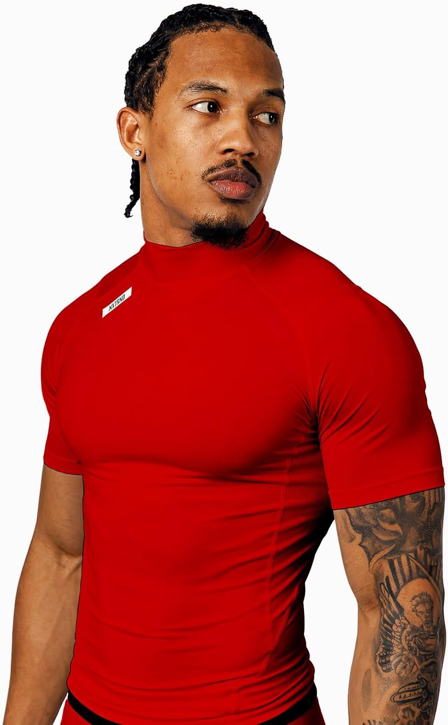 Nxtrnd Men's Turtleneck Compression T-Shirt, Short Sleeve Mock Neck