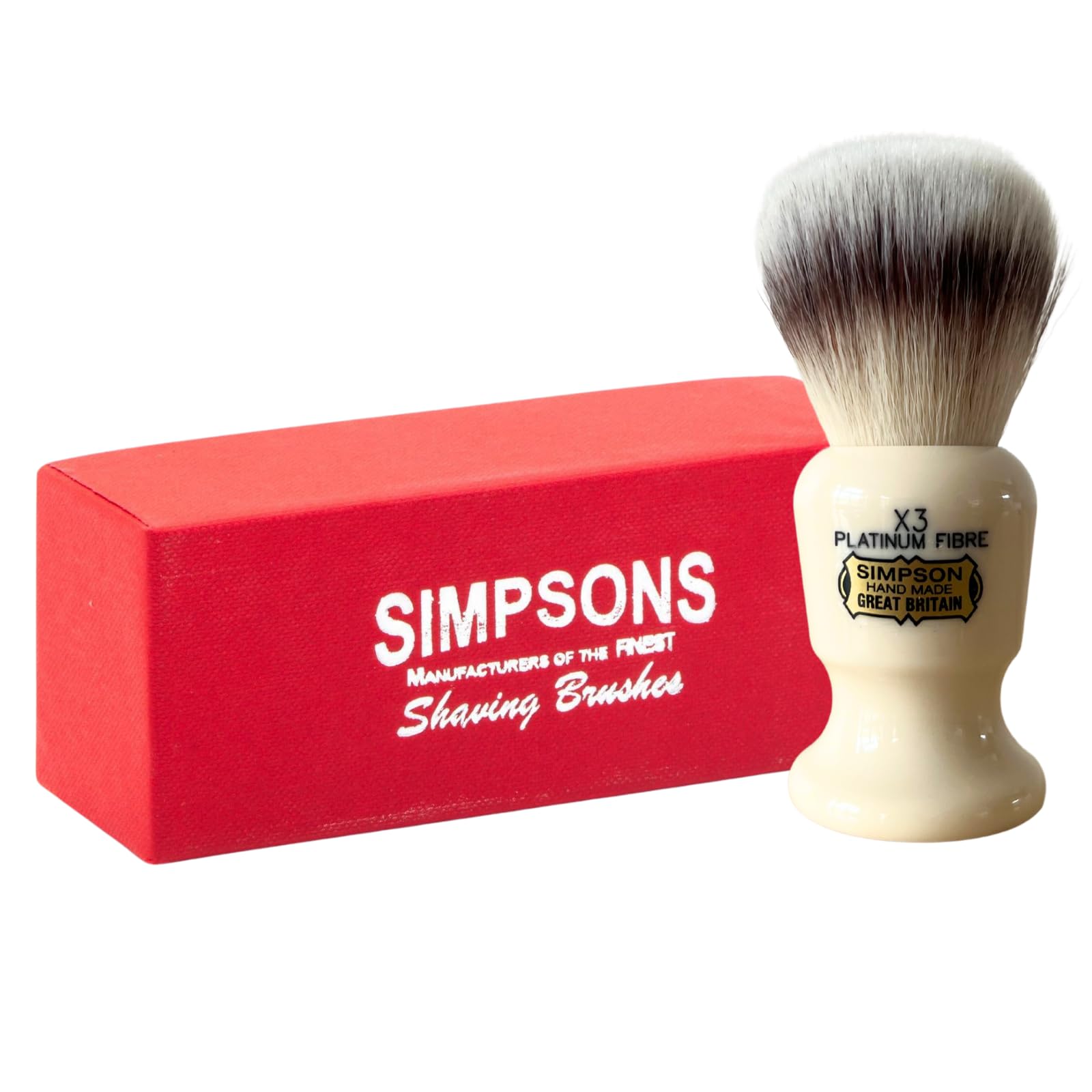Simpsons Shaving Brush Commodore X3 Platinum Fibre - Faux Ivory Handle - Premium Wet Shave Tool for Rich Lather - Extra Soft & Dense - Luxury Shaving Brush for Smooth, Comfortable Grooming