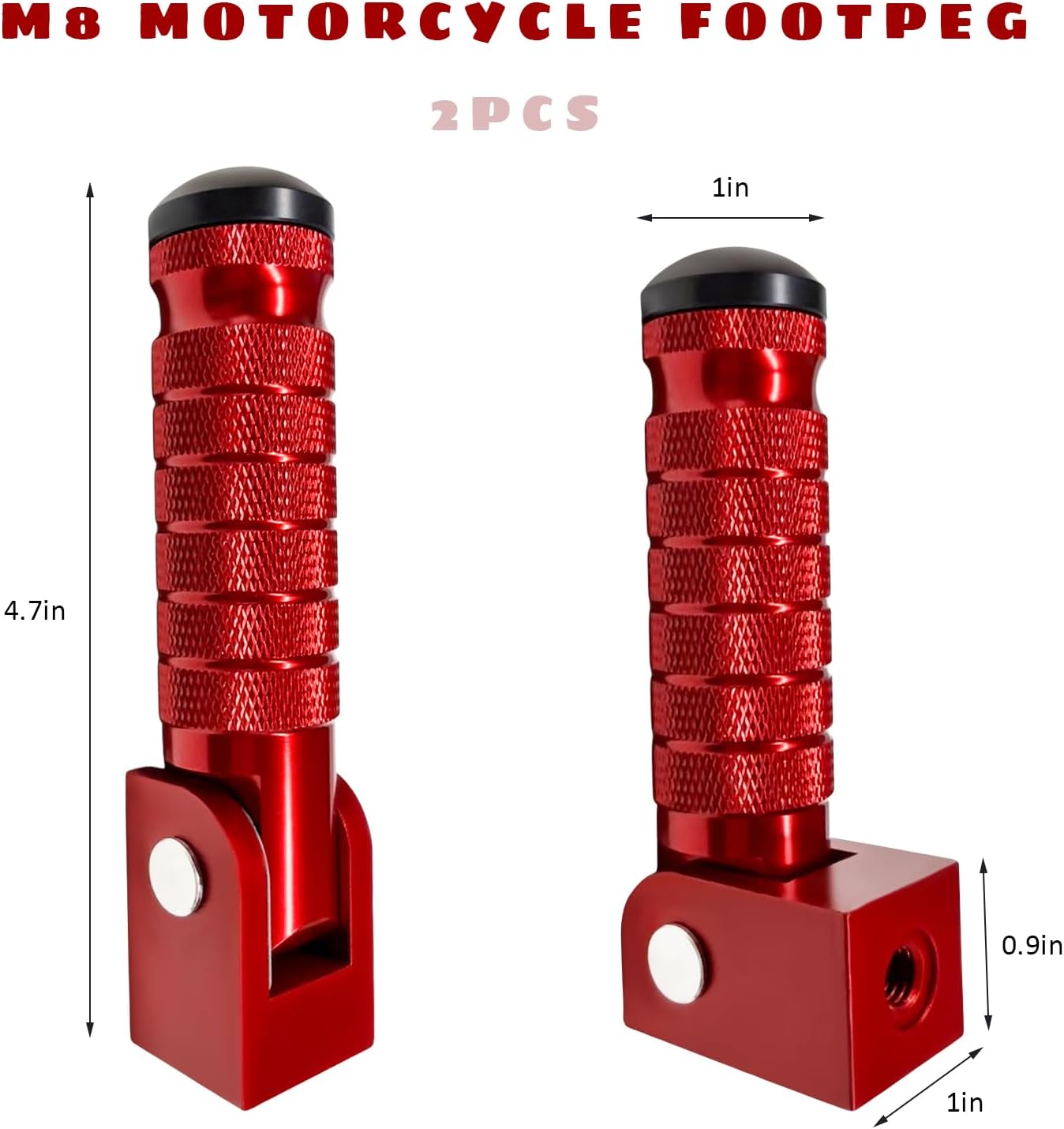2 PCS M8 Motorcycle Foot Pegs, 90 Degree Foldable Aluminum Bicycle Rear Footpeg, Universal CNC Anti-Skid Foot Support Pedal Passenger Footrest for Scooter Ebike Mini Bike (Red)