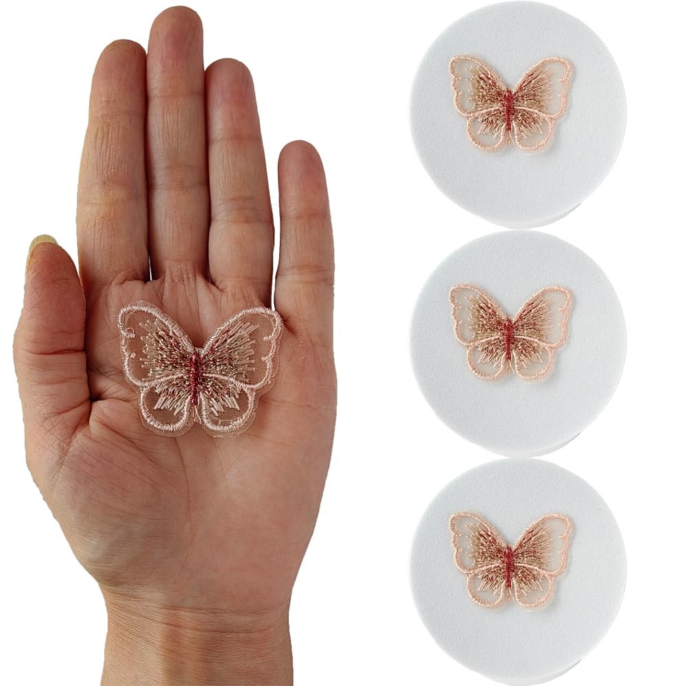 S.A.V.I 3 PCS. Butterfly Embroidered Appliqué Patches, Sew-On, Lightweight, 4.1 x 3.2 cm, Ideal for DIY Clothes, Dresses, Scarves, Bags, Accessories, Crafts (Light Pink)-image-31