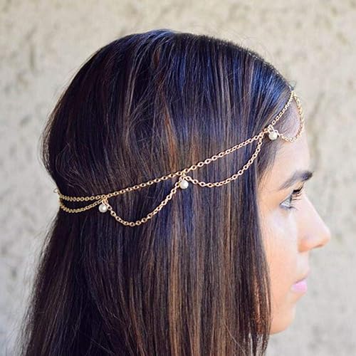 Miniatura 1 de Cadena de cabello indio para festival, joyería para el cabello, diadema de perlas con borla, cadena de cabeza ondulada para mujeres y niñas