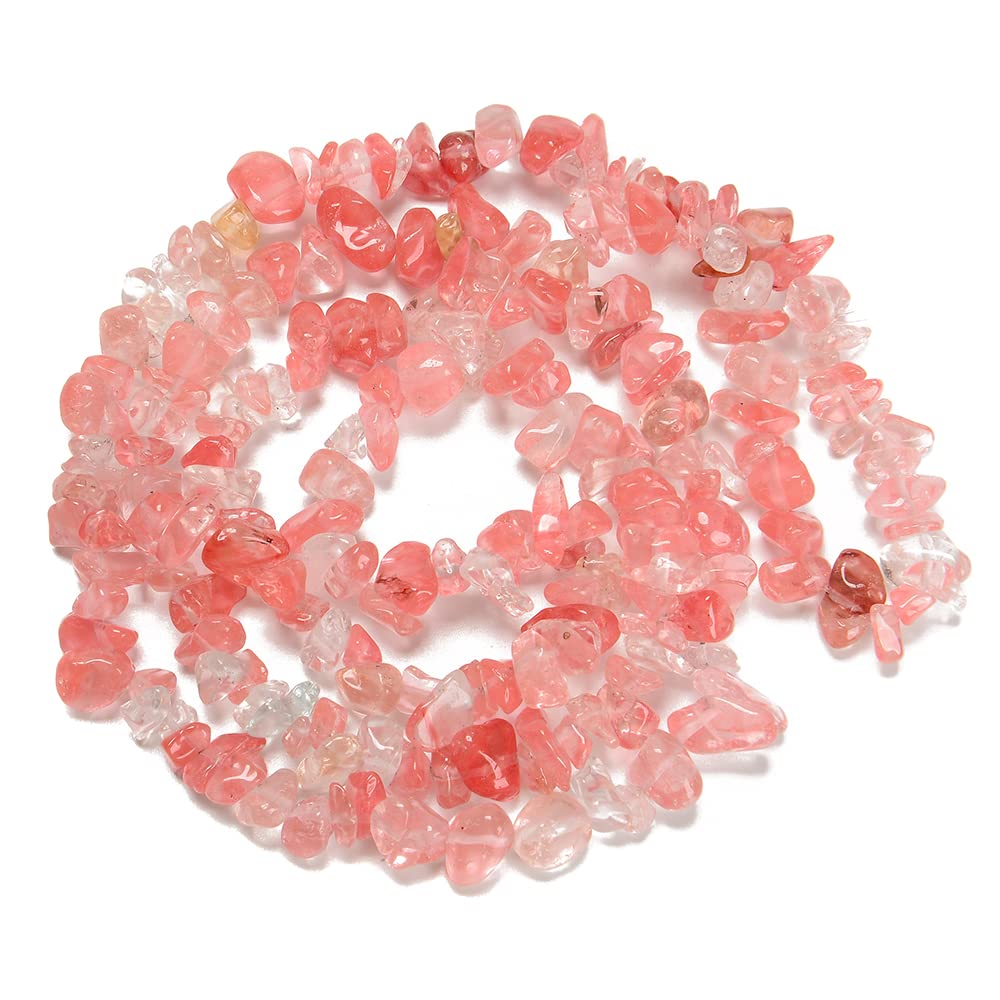 jodaying7-8mm Natural Cherry Quartz Gemstone Chips Healing Gravel Bracelets Necklace Kit Irregular Tumble Stone Beads DIY Crafts Design Jewelry Making 32"