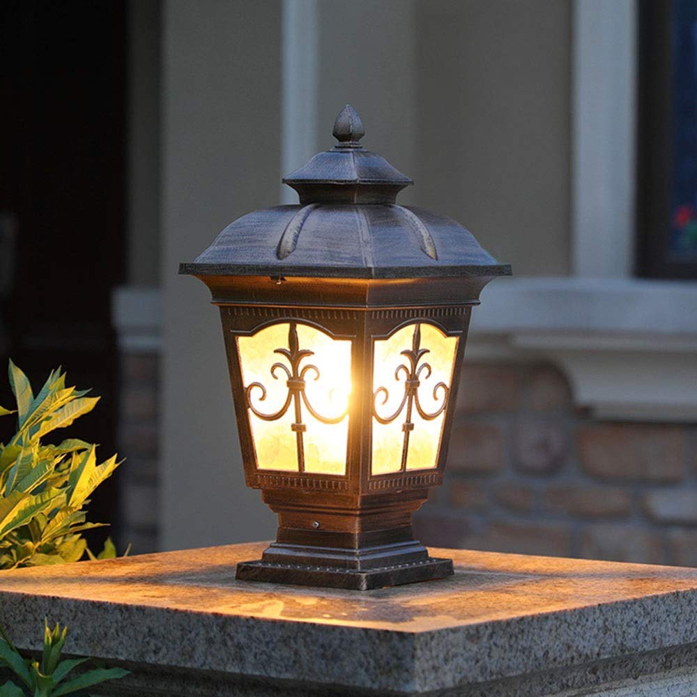 Lámpara de Columna de bolardo para Exteriores Poste de Cerca Luz de Poste montada en la Pared Lámpara de Pilar de Patio de jardín de Villa, Pantalla de Vidrio, Material de Aluminio Fundido a presión