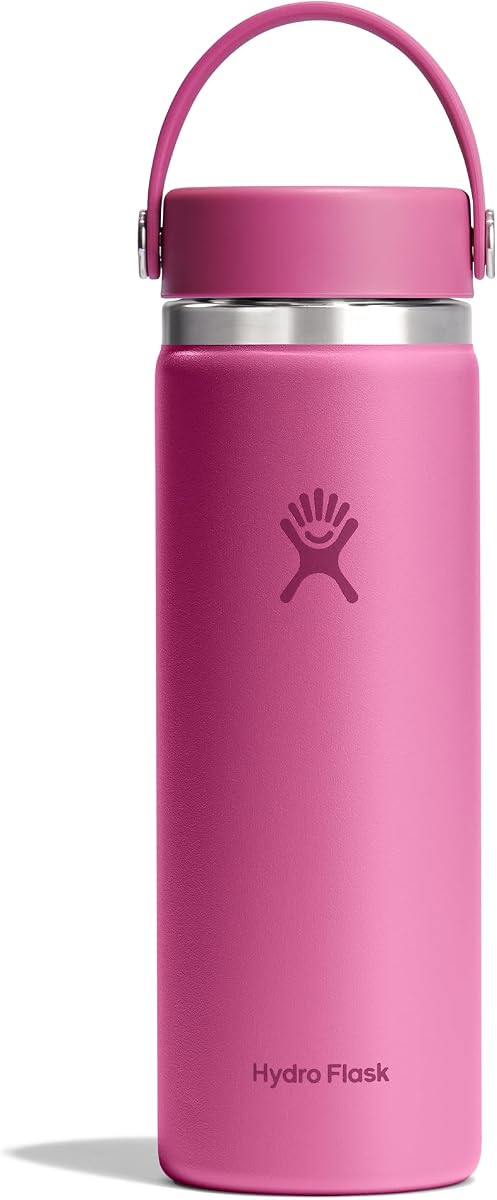 Botella de agua Hydro Flask – Acero inoxidable aislado – Tapa flexible de boca ancha, antiderrames, a prueba de fugas y recargable en color rosa arrecife de 20 onzas