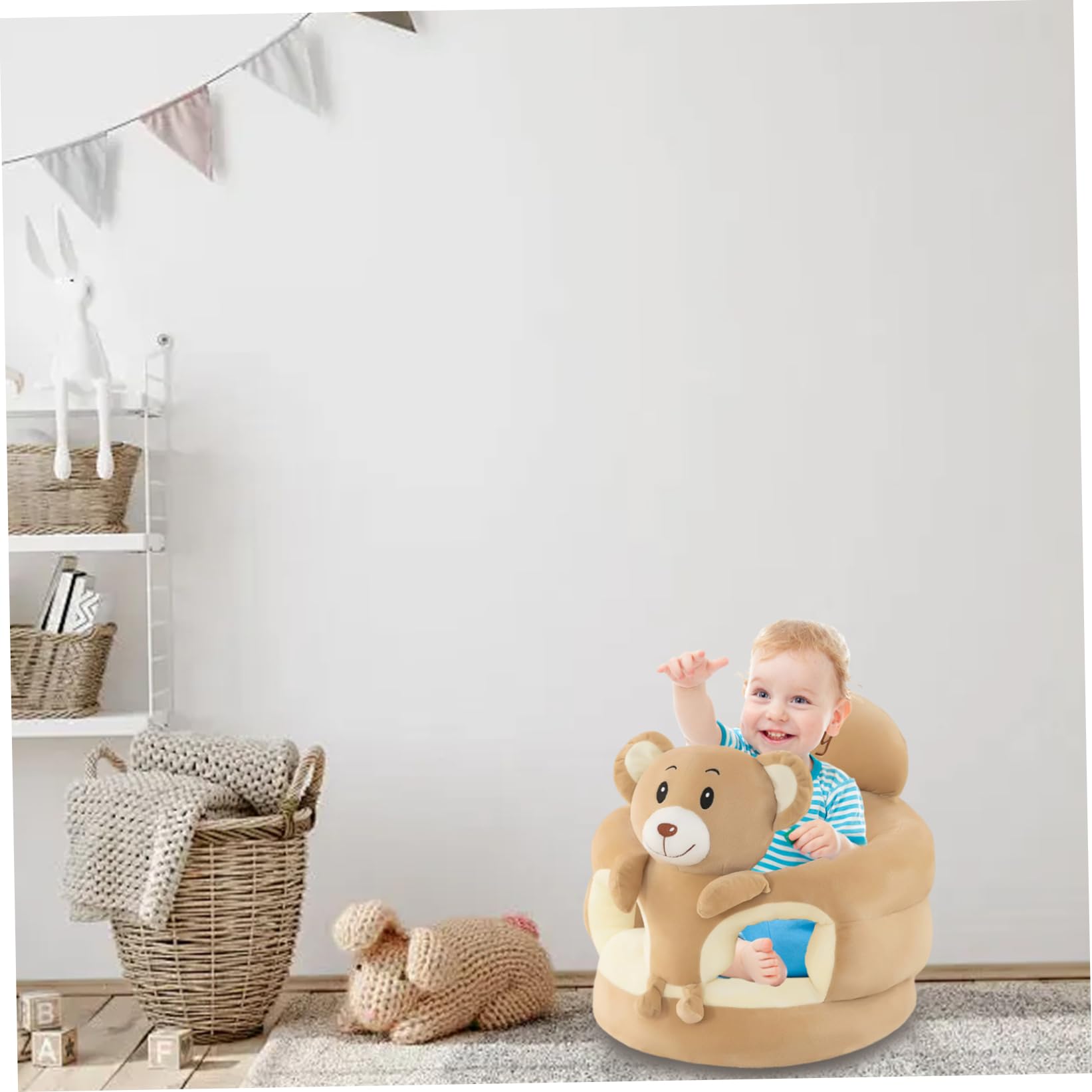 Silla para sentarse infantil con oso de dibujos animados, suministros portátiles ligeros para bebé para guardería de coche en casa