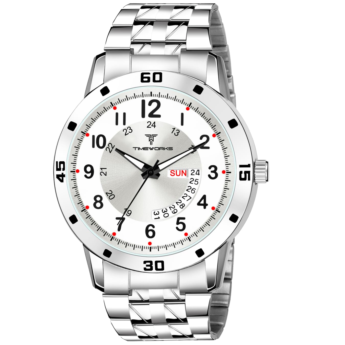 TIMEWORKS Designer Round Day & Date White Dial Mens & Boys watch 412SSM01 (B0CZR8ZL59) Amazon Price History, Amazon Price Tracker