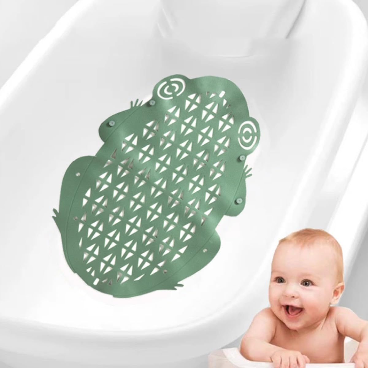 Alfombrilla de Bañera Antideslizante para Niños y Ñiño Verde PVC | Diseño Ventosas, Superficie Lisa y Tacto Cómodo, Uso en Baño, Formato Compacto para Bañera