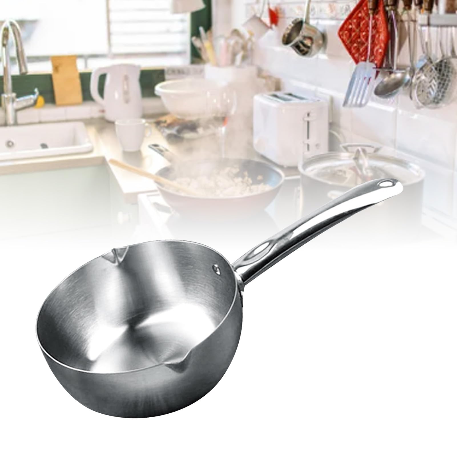 Stainless Steel Butter Warmer Pan, Milk Warmer Saucepan, Even Prevent Heating Stick for Household Use (22cm / 8.7in)