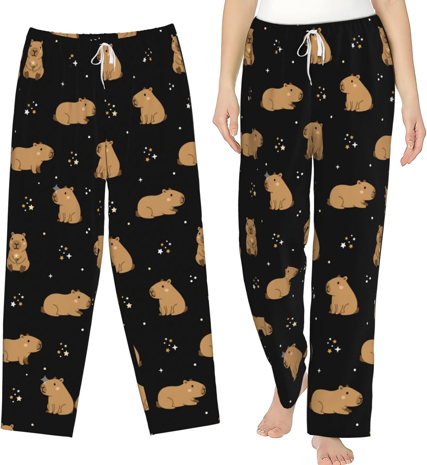 Dujiea Women's Pajama Pants With Pockets, Sleepwear Stretch Drawstring Lounge Bottoms Wide Leg Comfy Sleep Pj Bottoms Women