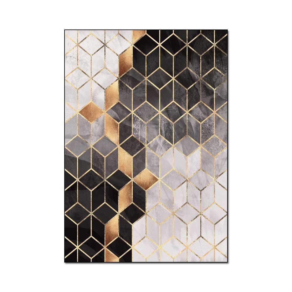 Tapis géométrique losange or noir 80x120 cm pour salon et chambre
