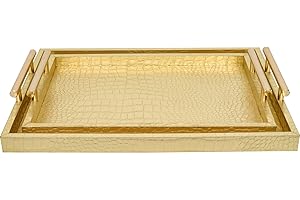 Set of 2 Modern Elegant Large Wood Serving Tray