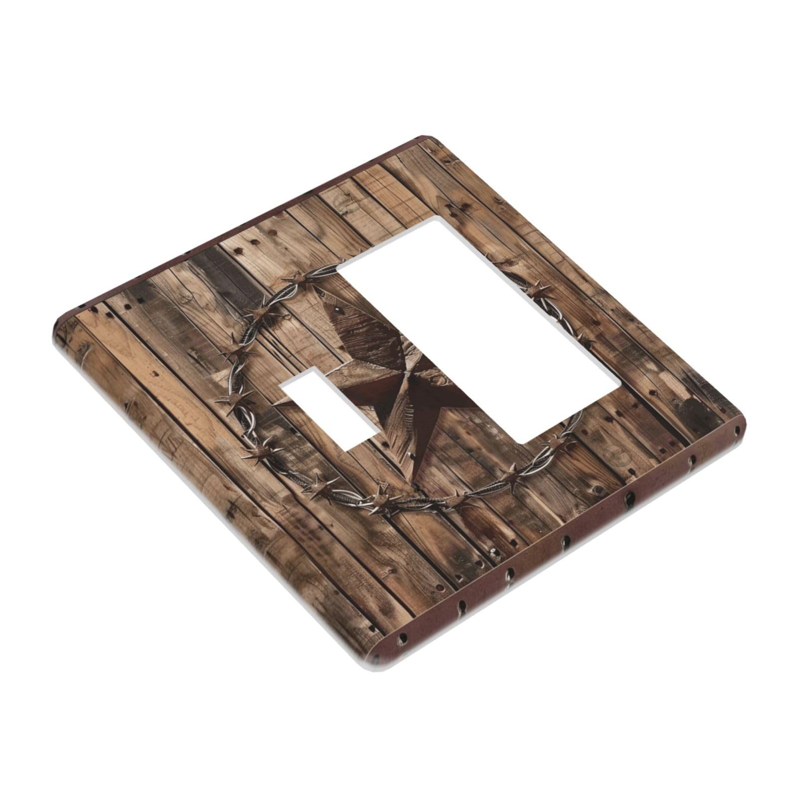 Copertura per interruttore della luce rustico Star Western Cowboy in legno 2 gang a levetta combo copertura presa a bilanciere piastre decorative per interruttori e coperture di presa per casa
