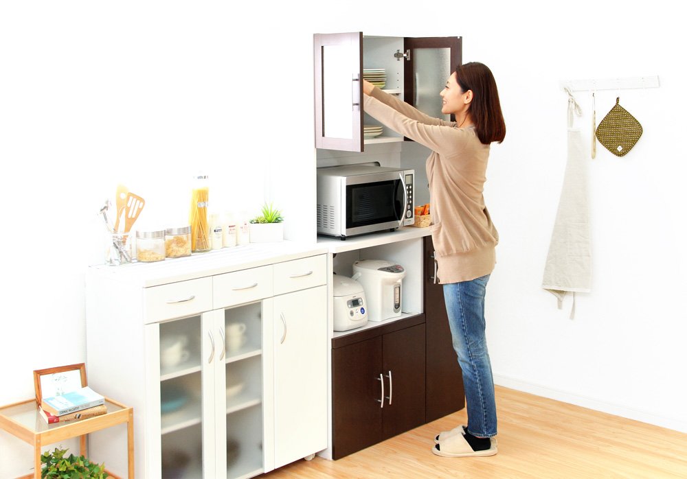 Amazon｜オシャレな食器棚 ホワイト×ダークブラウン（幅90cmx奥行