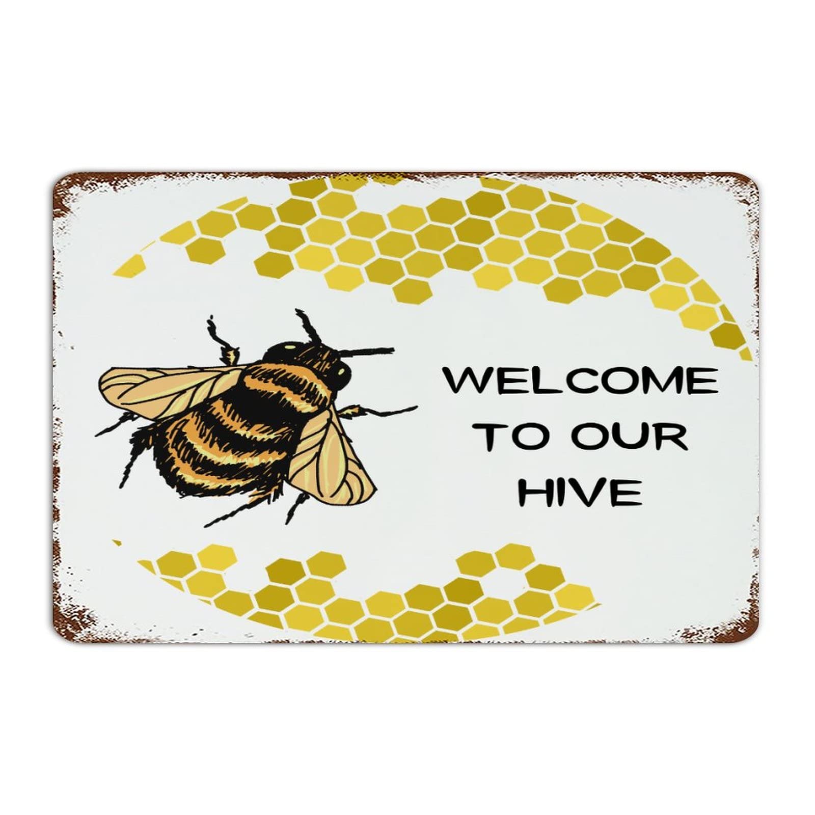 NABRAND Targa in legno rustico, scritta Welcome to Our Hive, in legno antico, con citazione decorativa a nido d'ape, decorazione da parete, per casa, ingresso, 30 x 30 cm