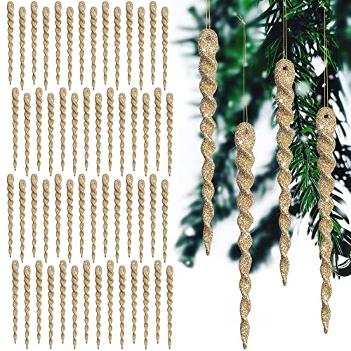 Décorations torsadées stalactites dorées pour sapin de Noël lot de 60 pièces de 13 cm