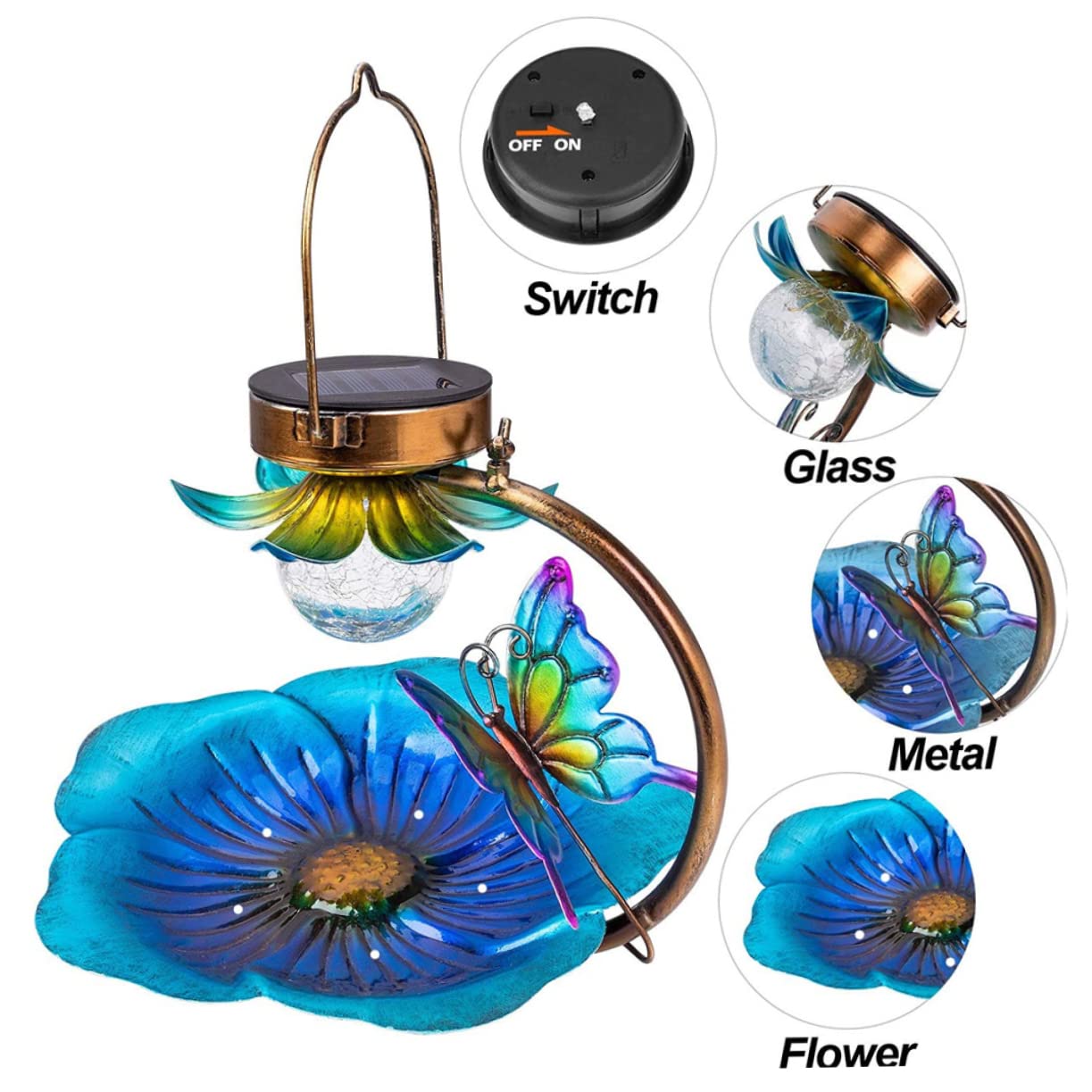 BESPORTBLE Hanging Bird Feeder z Lampą Solarną Kreatywny Ozdobny Karmnik Do Ogrodu z Wbudowanym Oświetleniem Wiele Zastosowań Jako Narzędzie Do Karmienia Ptaków