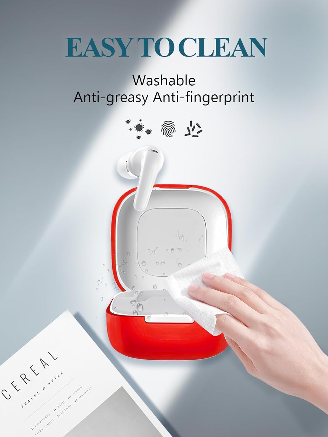 Case for Soundcore P31i by Anker Earbuds 2025 New, WUNIAK Soft Silicone Protective Portable Scratch Shock Resistant Shell with Cleaner Kit & Carabiner & Lanyard for Soundcore P31i,Red - Image 8