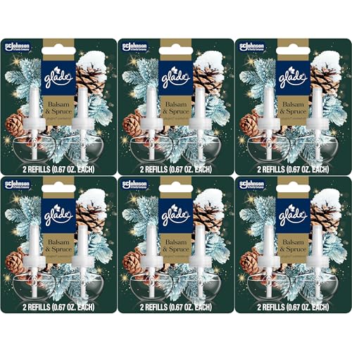 Glade PlugIns Scented Oil Refill 6-Pack Balsam & Spruce Holiday Fragrance 0.67 fl oz (12 Total Refills) Air Freshener Oil Refills for Plug-In Warmer