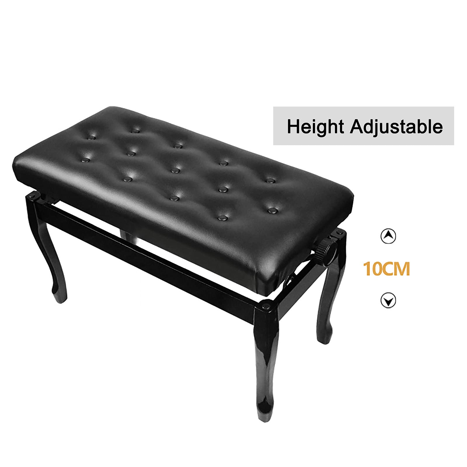 SDdPulse Taburete de piano ajustable de madera con asiento grueso de piel sintética, apto para práctica musical, altura: 48 ~ 58 cm, color negro