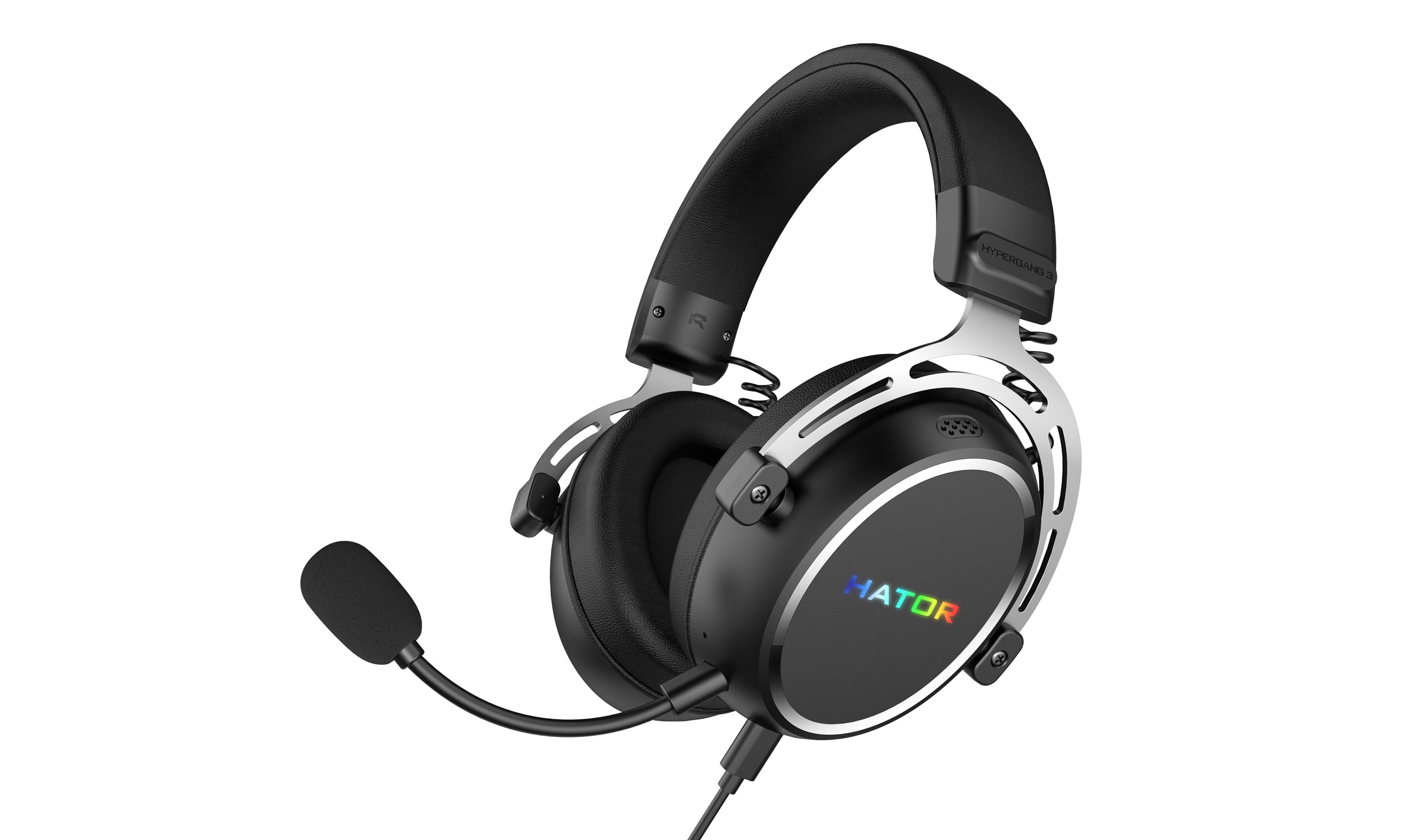 HATOR Hypergang 3 USB Gaming-Headset – Hi-Res Audio, 7.1 Surround Sound, 53mm Treiber, Bluetooth, abnehmbares Mikrofon, USB-C, RGB – für PC, PS5, Schwarz