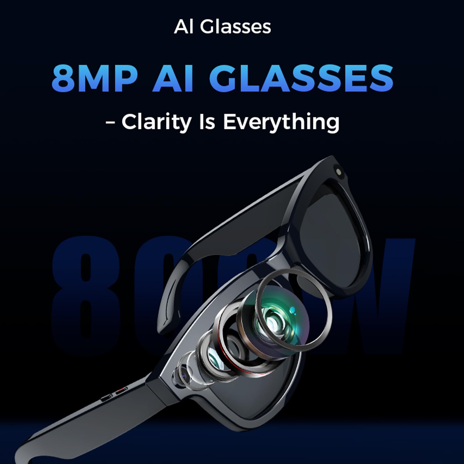 Elprico Occhiali Intelligenti con Fotocamera, Traduttore di AI con Fotocamera da 8 MP, Occhiali Video Bluetooth con 26 Traduzione in Lingua per Chiamate Manifatte e Viaggi (Luce anti -blu)