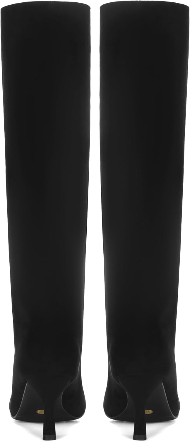 Knee High Boots for Women Faux Suede Wide Calf Square Toe Tall Stiletto Kitten High Heels Thigh Long Fall Boot Pull on Fashion Casual Cute Y2K - Image 5