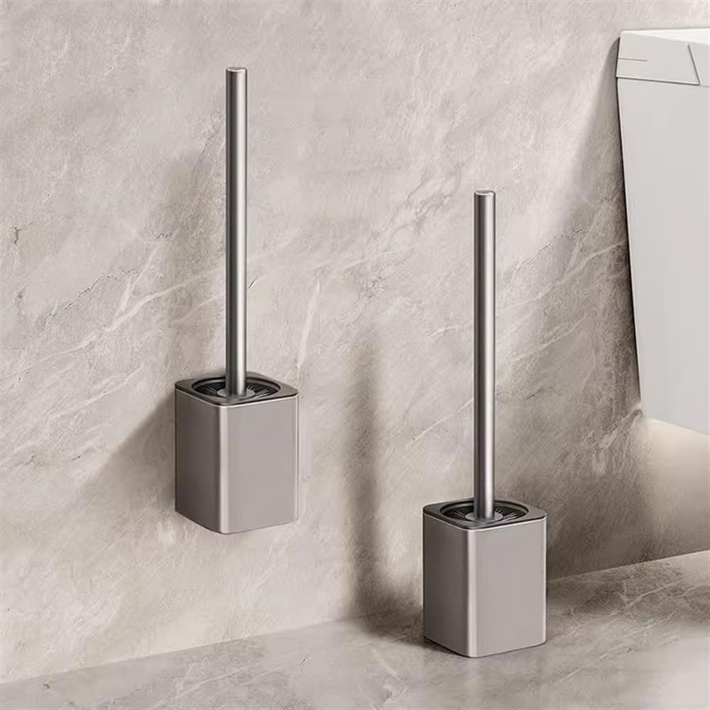 Klobürste Metall-Wand- oder Bodenmontage-Toilettenbürste mit doppeltem Verwendungszweck, Rundbürste, WC-Bürstengarnitur mit Kunststoffborsten, WC-Bürste Toilettenbürste Set
