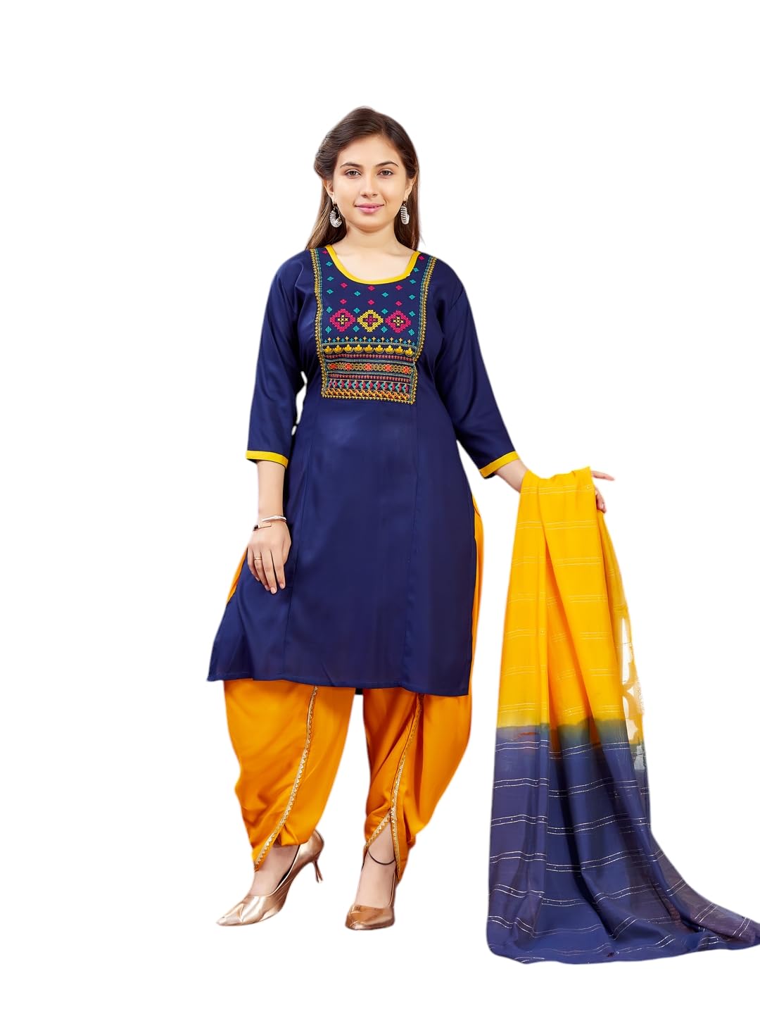 Aarika Girls Navy Blue Colour Embroidery Cotton Kurti (10-15 Years)