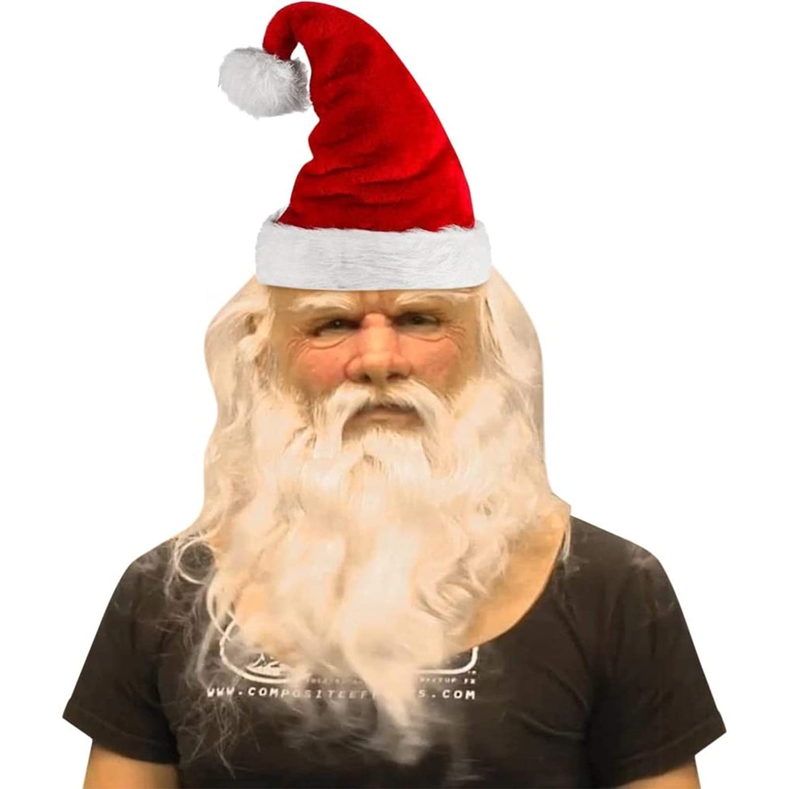 Christmas Face Mask Adults Holiday Santa Clause Latex Mask Old Man White Beard Masks for Festival Party Cosplay Costume (A-Red White 2, One Size)
