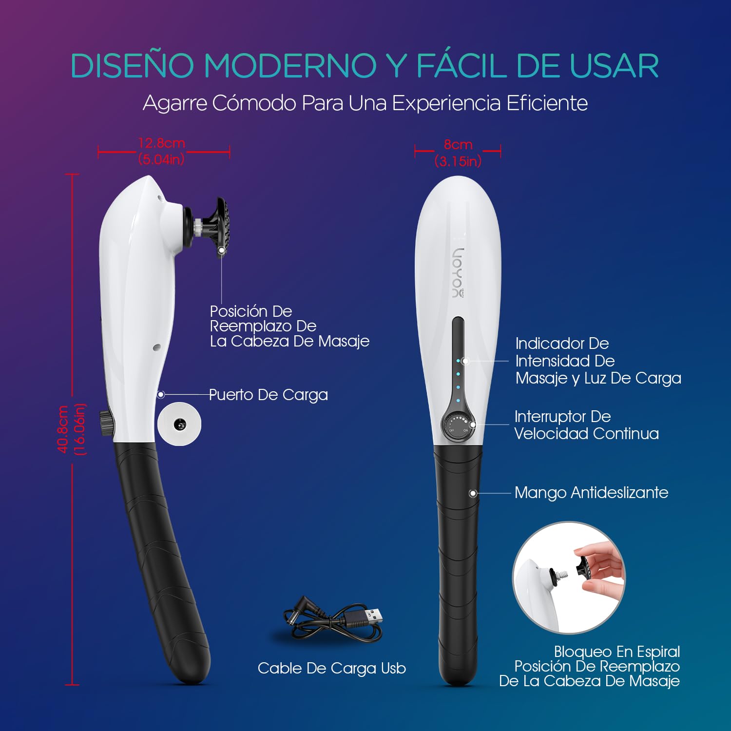 VOYOR-HEALTH Masajeador Espalda Eléctrico de Percusión Inalámbrico MH560