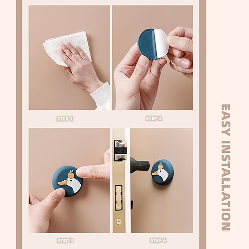 Miniatura 7 de Manija de puerta autoadhesiva de animales de dibujos animados, pato, oso, perezoso y alpaca, protector de pared para puerta, perilla de pared,