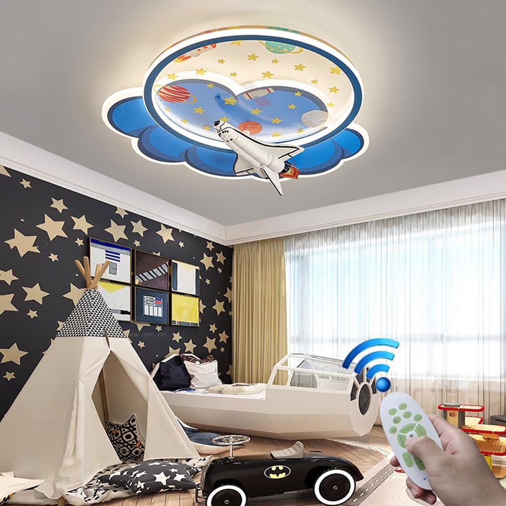 Stesulfr Pink ceiling lamp with remote control modern dimmable LED children's room ceiling Light creative cloud unicorn decoration ceiling lighting suitable for kitchen bedroom girl room lamp(Astronau