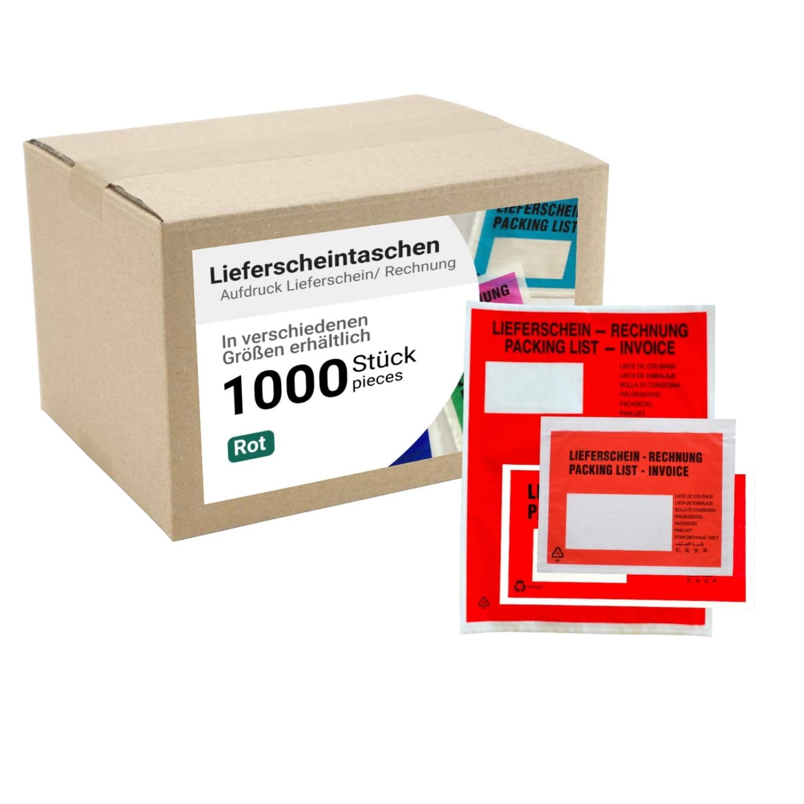 dm-folien Lieferscheintaschen C5 I 1000 Stück I Selbstklebende Versandtaschen mit Aufdruck I Rot-transparente Versandunterlagen für Lieferscheine & Rechnungen I Versandzubehör aus PP