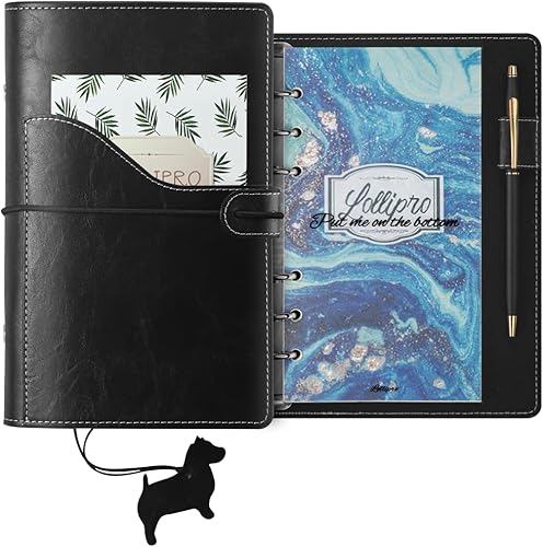 lollipro Diario de escritura (7.48 x 4.84 pulgadas) 6 anillos de piel sintética recargable pequeño cuaderno A6, diseño de bolsillo en la parte