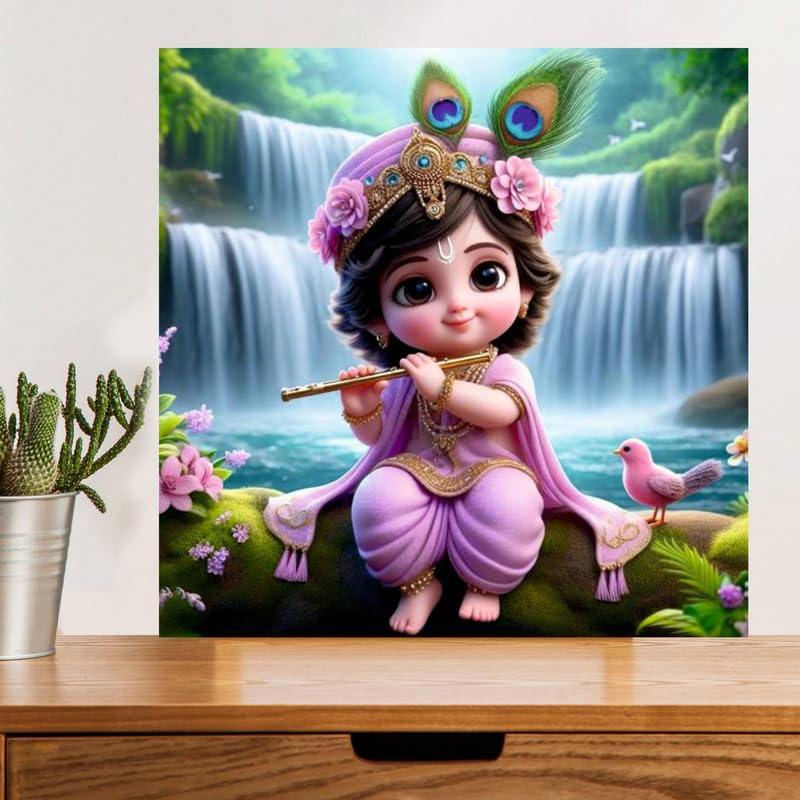 Image of British Terminal Cute little Bal Gopal Baby God Krishna| Kanha Ji | Laddu Lord Makhan Chor Painting Religious Poster for Pregnant Women for wall (matt thin vinyl,sticker,multicolor,unframed)| bj148