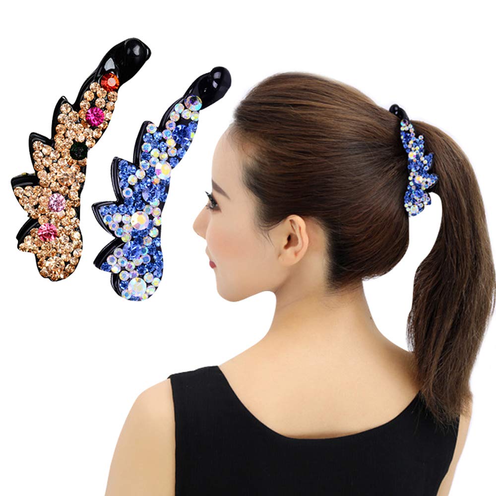 Elegant Crystal Flower Banana Clips Rhinestone Hair Ponytail Holder for Hair Horsetail Comb Clips Hair Bands with Teeth