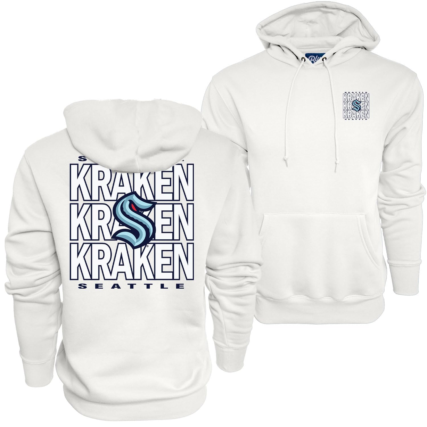 Blue 84 NHL Officially Licensed Hooded Sweatshirt Front/Back Curl White