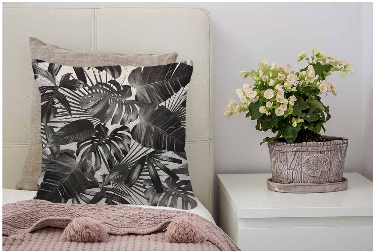 WONDERTIFY Federa Per Cuscino 45x45 Cm Con Fenicottero E Foglie Tropicali - Rosa, Nero, Bianco, In Cotone E Lino, Con Cerniera